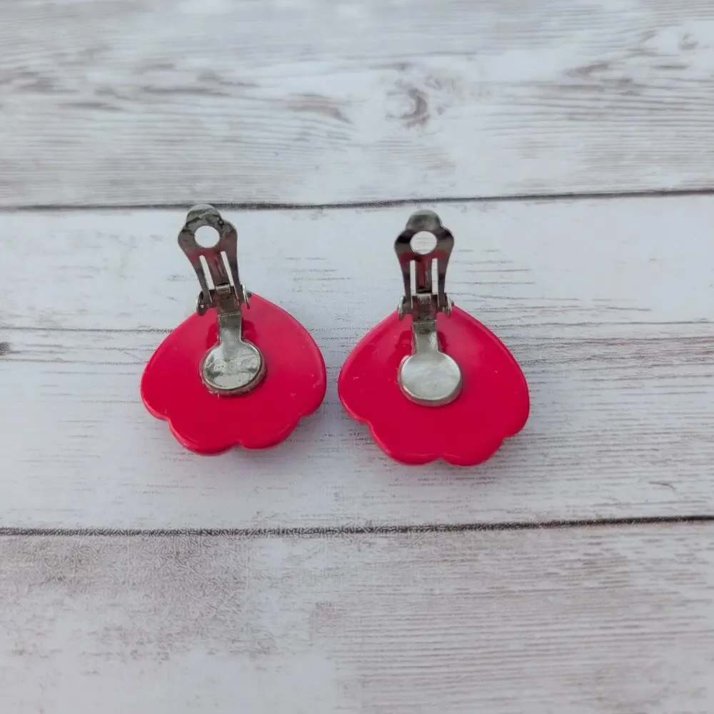 Vintage Clip On Earrings Large Red Statement Flourish 1.25
